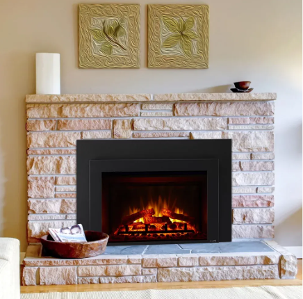 stone fireplace with electric fireplace insert