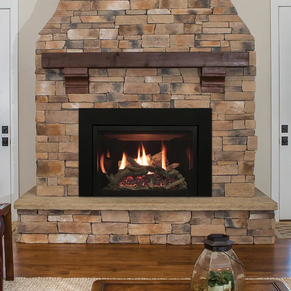 Firebox with tan brick around